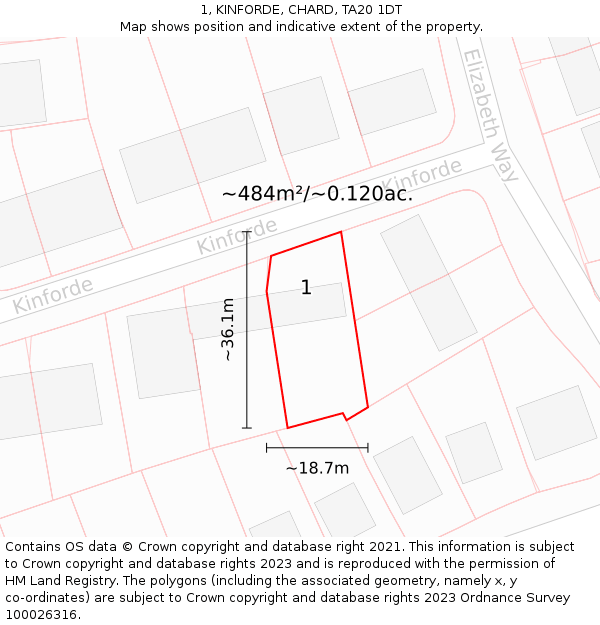 1, KINFORDE, CHARD, TA20 1DT: Plot and title map