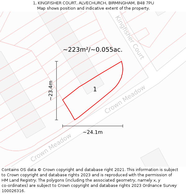 1, KINGFISHER COURT, ALVECHURCH, BIRMINGHAM, B48 7PU: Plot and title map