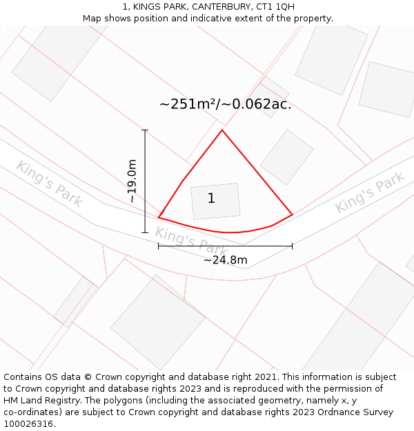 1, KINGS PARK, CANTERBURY, CT1 1QH: Plot and title map