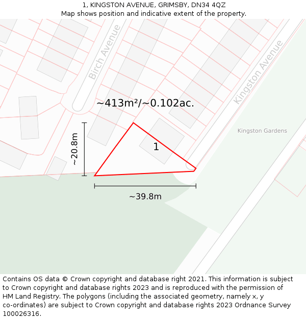 1, KINGSTON AVENUE, GRIMSBY, DN34 4QZ: Plot and title map