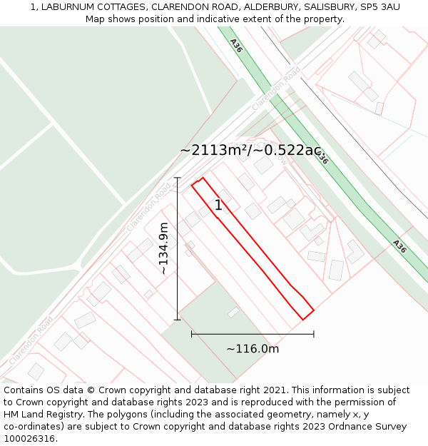 1, LABURNUM COTTAGES, CLARENDON ROAD, ALDERBURY, SALISBURY, SP5 3AU: Plot and title map