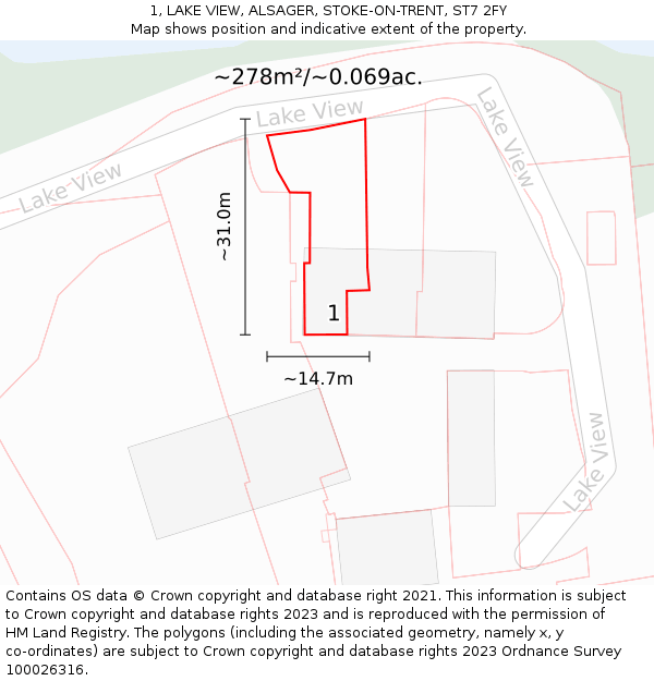 1, LAKE VIEW, ALSAGER, STOKE-ON-TRENT, ST7 2FY: Plot and title map