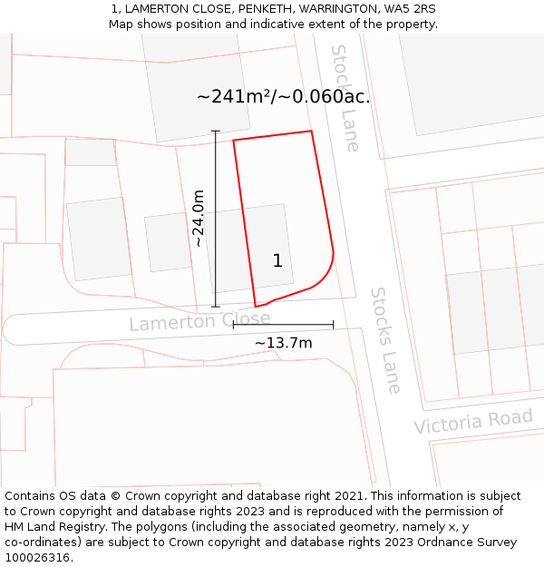 1, LAMERTON CLOSE, PENKETH, WARRINGTON, WA5 2RS: Plot and title map