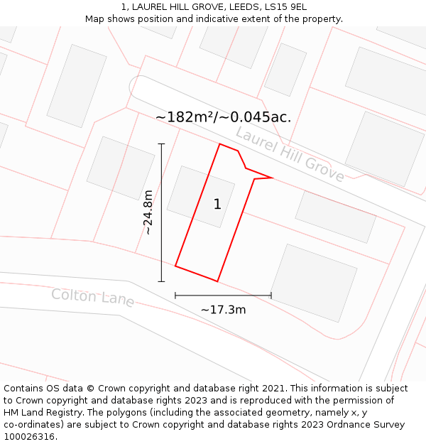 1, LAUREL HILL GROVE, LEEDS, LS15 9EL: Plot and title map