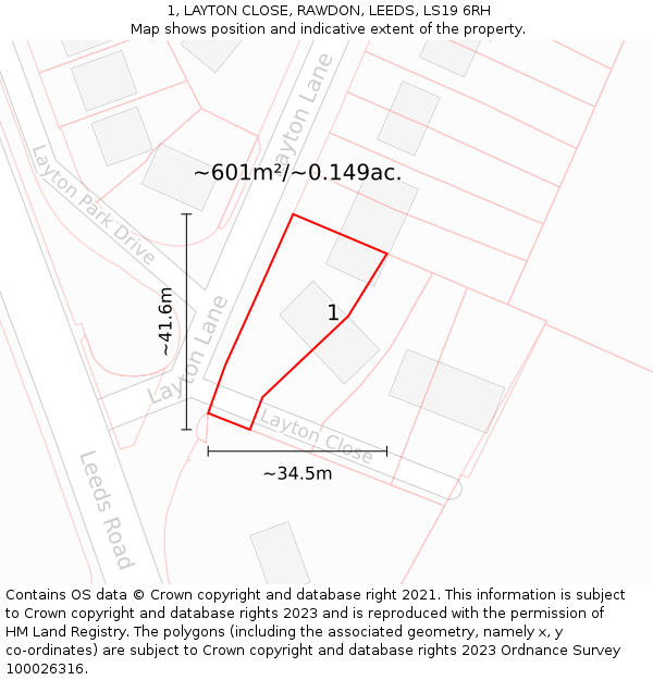 1, LAYTON CLOSE, RAWDON, LEEDS, LS19 6RH: Plot and title map