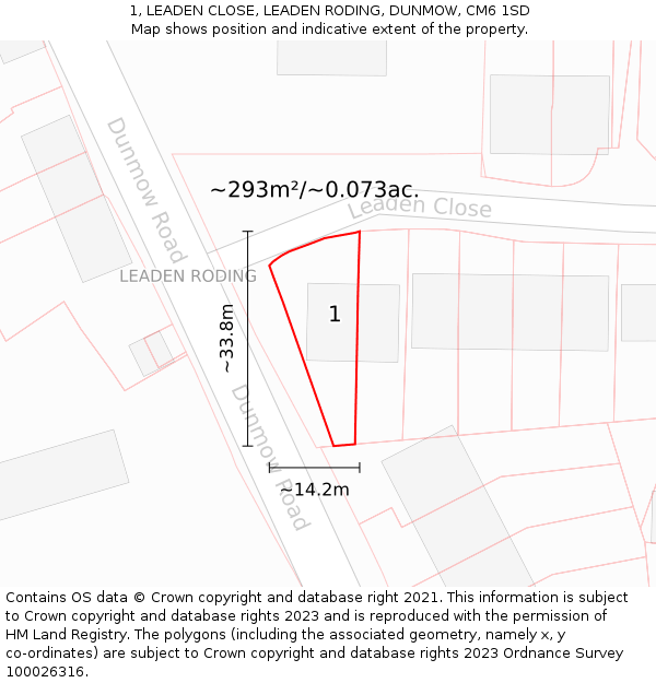 1, LEADEN CLOSE, LEADEN RODING, DUNMOW, CM6 1SD: Plot and title map