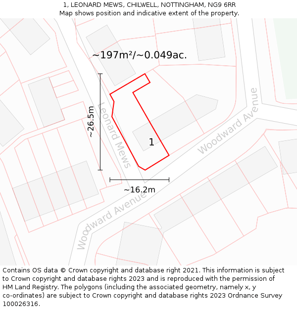 1, LEONARD MEWS, CHILWELL, NOTTINGHAM, NG9 6RR: Plot and title map