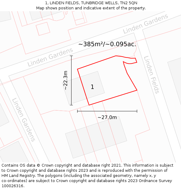 1, LINDEN FIELDS, TUNBRIDGE WELLS, TN2 5QN: Plot and title map