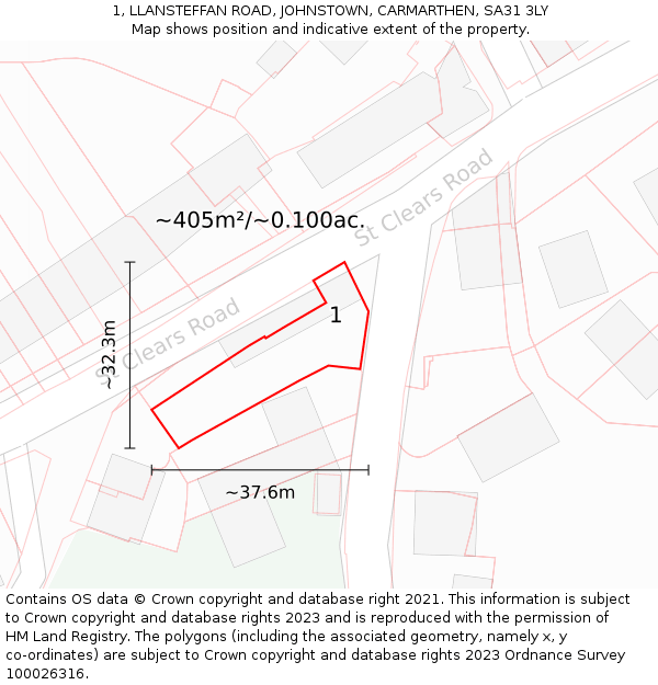 1, LLANSTEFFAN ROAD, JOHNSTOWN, CARMARTHEN, SA31 3LY: Plot and title map