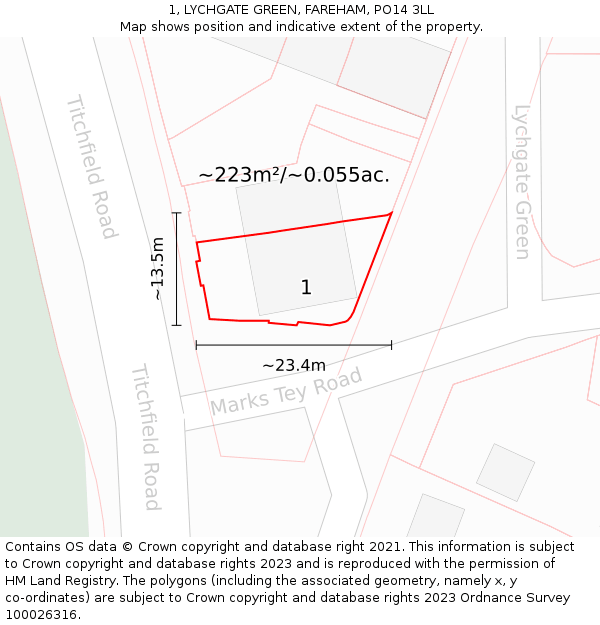 1, LYCHGATE GREEN, FAREHAM, PO14 3LL: Plot and title map