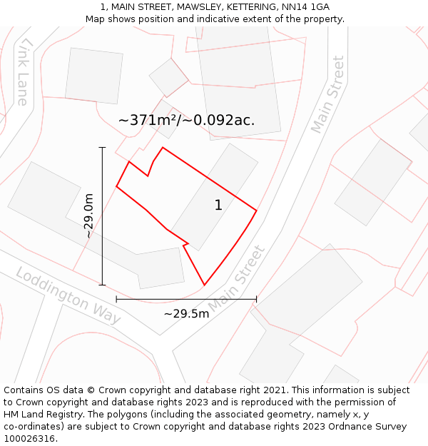 1, MAIN STREET, MAWSLEY, KETTERING, NN14 1GA: Plot and title map