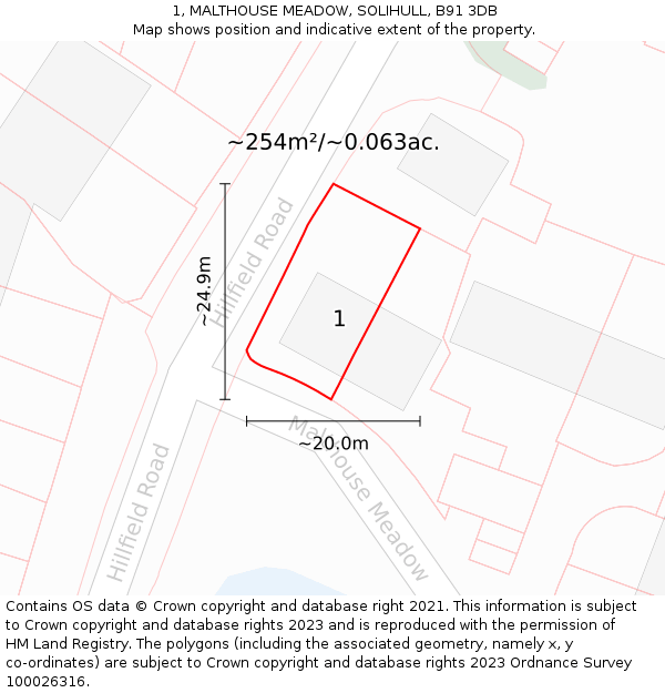 1, MALTHOUSE MEADOW, SOLIHULL, B91 3DB: Plot and title map