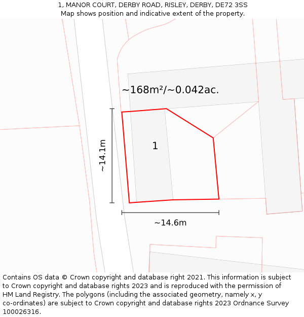 1, MANOR COURT, DERBY ROAD, RISLEY, DERBY, DE72 3SS: Plot and title map