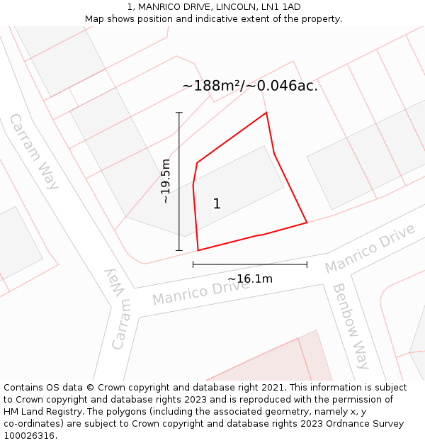 1, MANRICO DRIVE, LINCOLN, LN1 1AD: Plot and title map