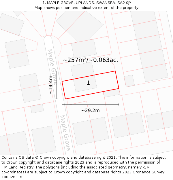 1, MAPLE GROVE, UPLANDS, SWANSEA, SA2 0JY: Plot and title map