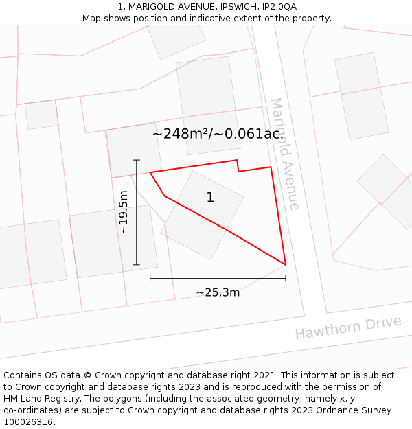 1, MARIGOLD AVENUE, IPSWICH, IP2 0QA: Plot and title map