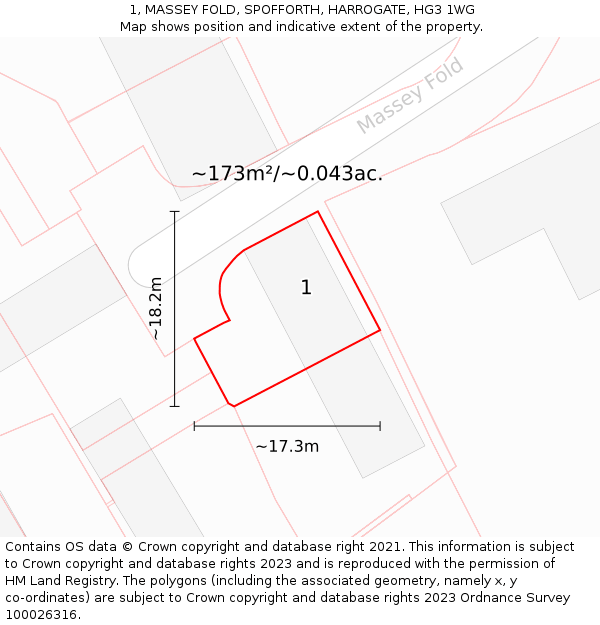 1, MASSEY FOLD, SPOFFORTH, HARROGATE, HG3 1WG: Plot and title map