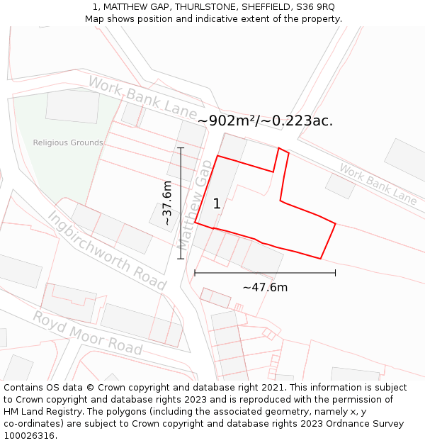 1, MATTHEW GAP, THURLSTONE, SHEFFIELD, S36 9RQ: Plot and title map