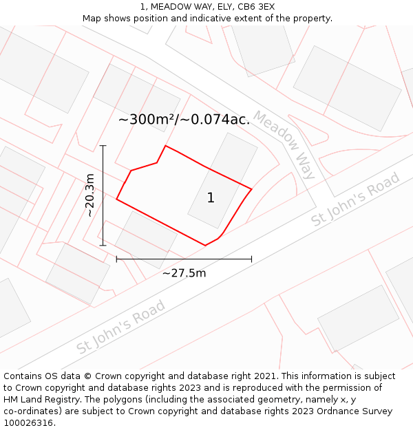 1, MEADOW WAY, ELY, CB6 3EX: Plot and title map