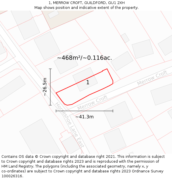 1, MERROW CROFT, GUILDFORD, GU1 2XH: Plot and title map