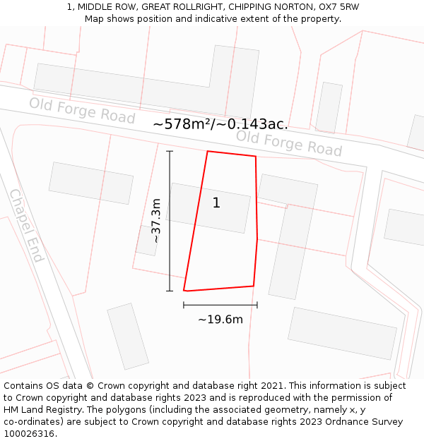 1, MIDDLE ROW, GREAT ROLLRIGHT, CHIPPING NORTON, OX7 5RW: Plot and title map