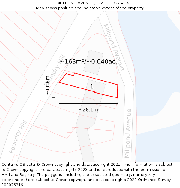 1, MILLPOND AVENUE, HAYLE, TR27 4HX: Plot and title map