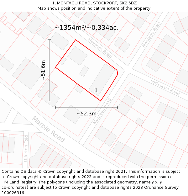 1, MONTAGU ROAD, STOCKPORT, SK2 5BZ: Plot and title map