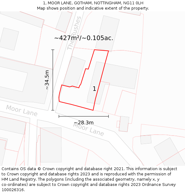 1, MOOR LANE, GOTHAM, NOTTINGHAM, NG11 0LH: Plot and title map