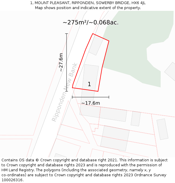 1, MOUNT PLEASANT, RIPPONDEN, SOWERBY BRIDGE, HX6 4JL: Plot and title map