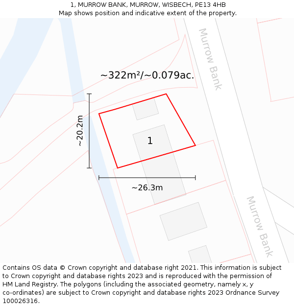 1, MURROW BANK, MURROW, WISBECH, PE13 4HB: Plot and title map