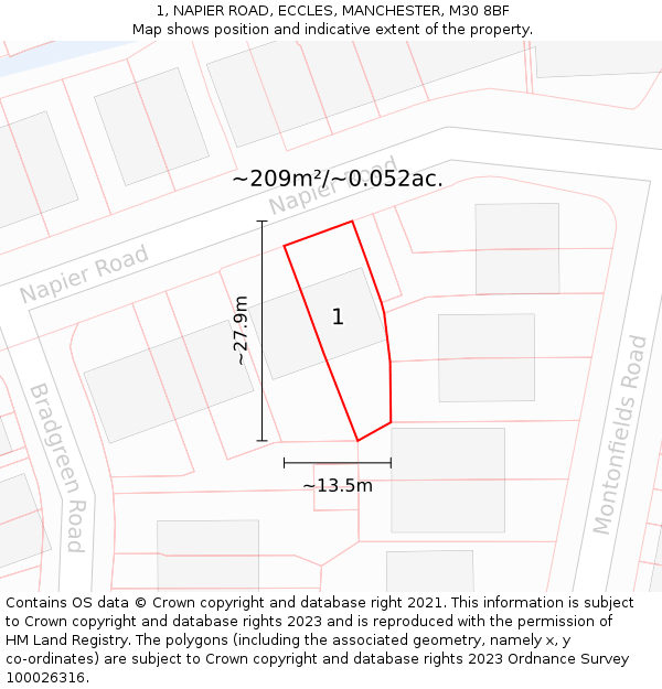 1, NAPIER ROAD, ECCLES, MANCHESTER, M30 8BF: Plot and title map