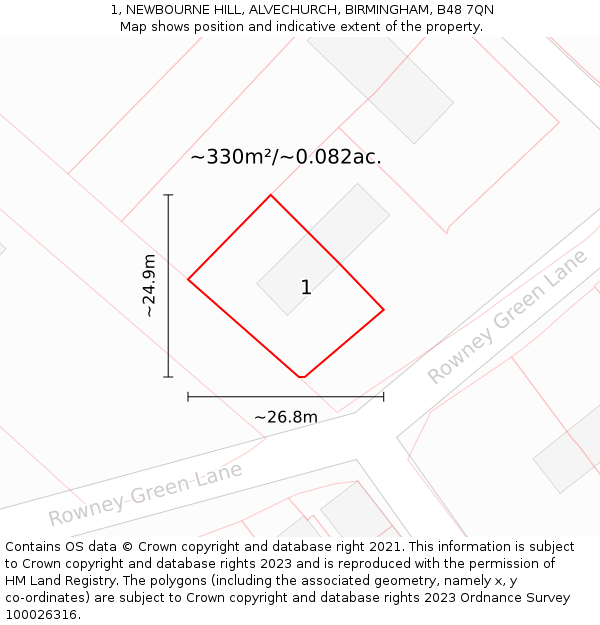 1, NEWBOURNE HILL, ALVECHURCH, BIRMINGHAM, B48 7QN: Plot and title map