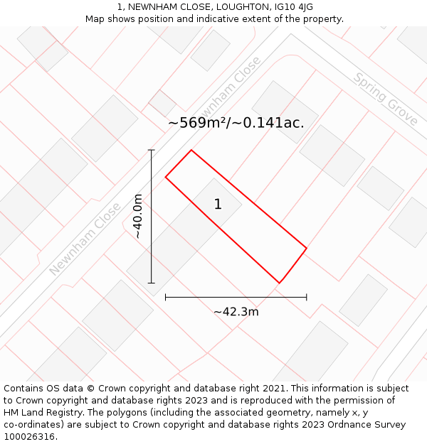 1, NEWNHAM CLOSE, LOUGHTON, IG10 4JG: Plot and title map