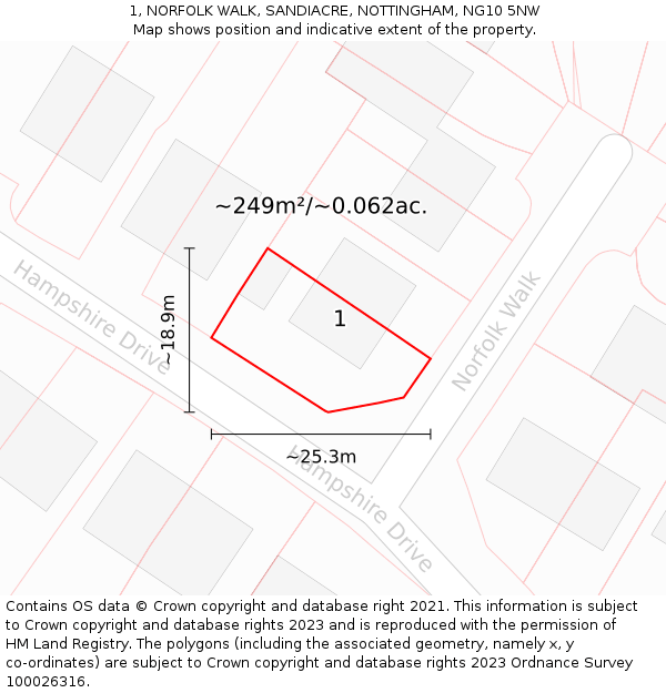 1, NORFOLK WALK, SANDIACRE, NOTTINGHAM, NG10 5NW: Plot and title map