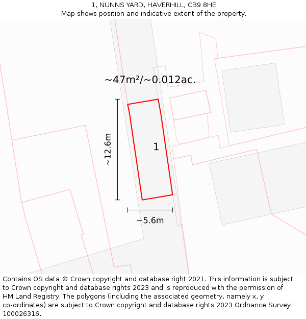 1, NUNNS YARD, HAVERHILL, CB9 8HE: Plot and title map