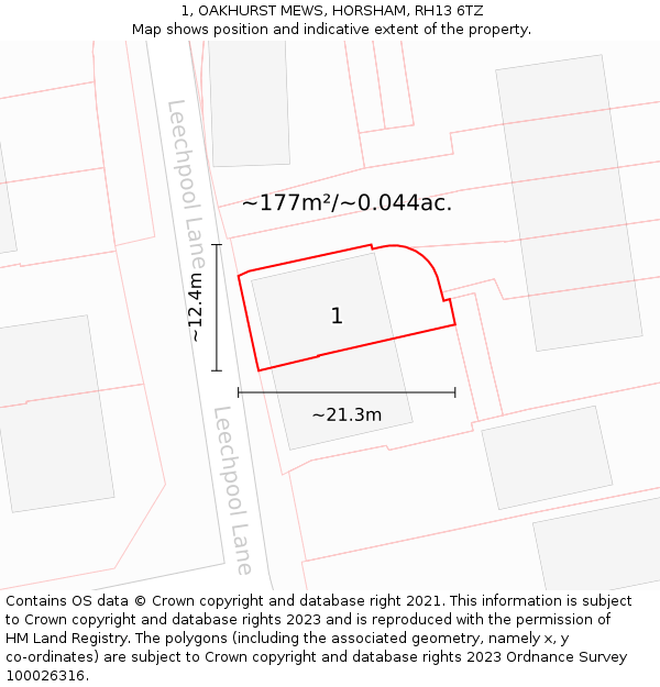 1, OAKHURST MEWS, HORSHAM, RH13 6TZ: Plot and title map