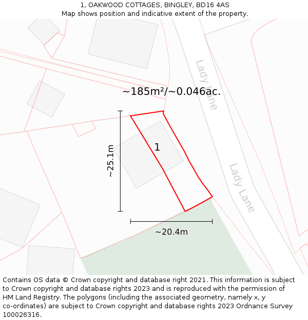 1, OAKWOOD COTTAGES, BINGLEY, BD16 4AS: Plot and title map