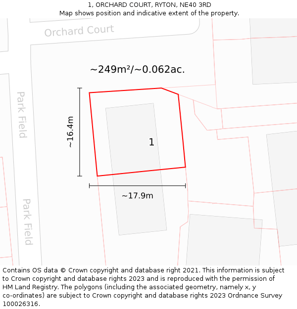 1, ORCHARD COURT, RYTON, NE40 3RD: Plot and title map