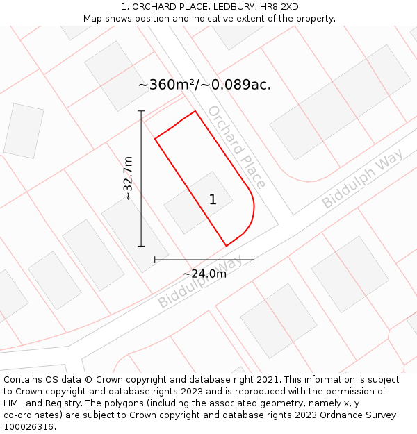 1, ORCHARD PLACE, LEDBURY, HR8 2XD: Plot and title map