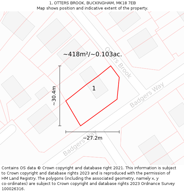 1, OTTERS BROOK, BUCKINGHAM, MK18 7EB: Plot and title map