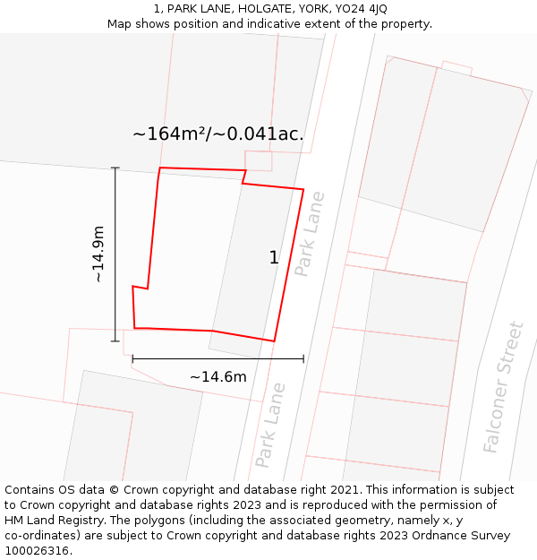 1, PARK LANE, HOLGATE, YORK, YO24 4JQ: Plot and title map