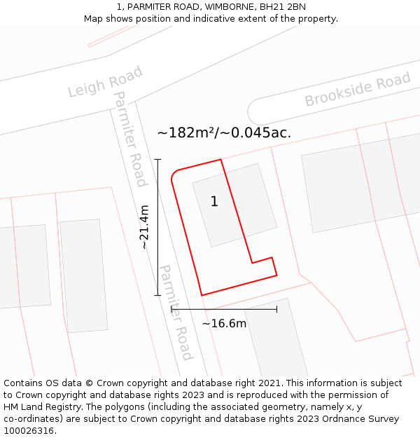 1, PARMITER ROAD, WIMBORNE, BH21 2BN: Plot and title map