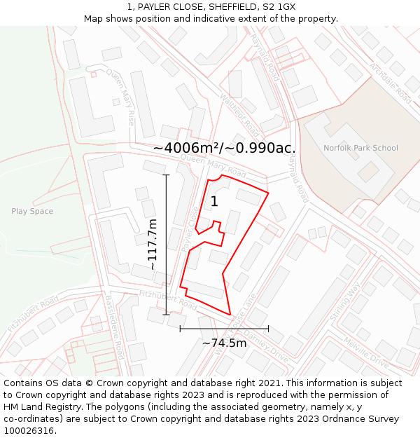 1, PAYLER CLOSE, SHEFFIELD, S2 1GX: Plot and title map