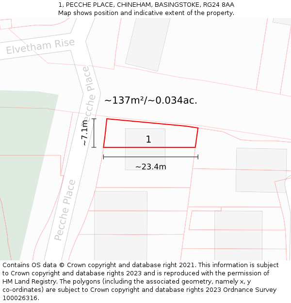 1, PECCHE PLACE, CHINEHAM, BASINGSTOKE, RG24 8AA: Plot and title map