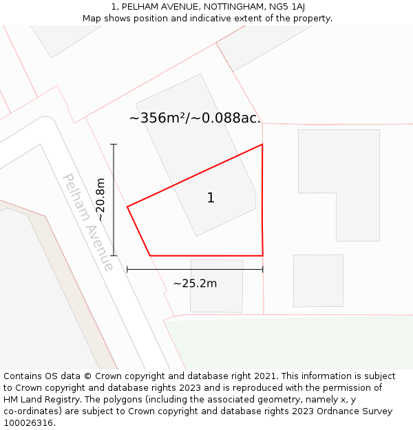 1, PELHAM AVENUE, NOTTINGHAM, NG5 1AJ: Plot and title map