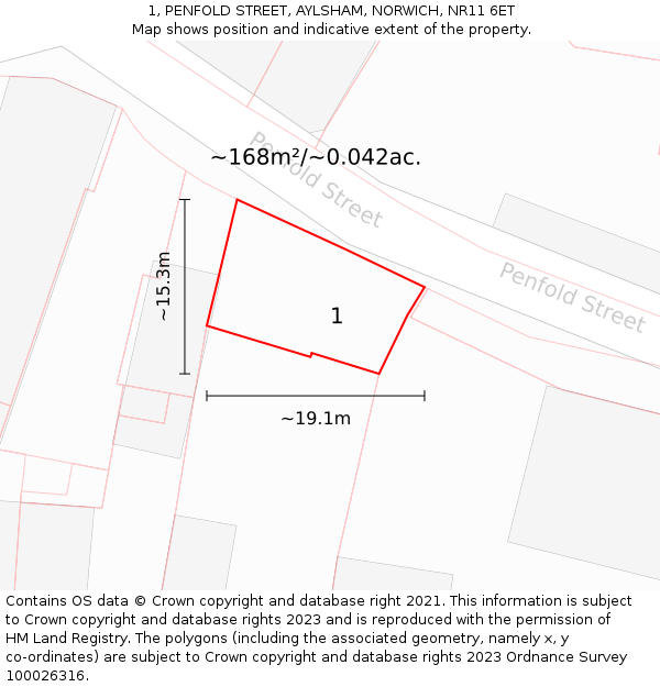 1, PENFOLD STREET, AYLSHAM, NORWICH, NR11 6ET: Plot and title map