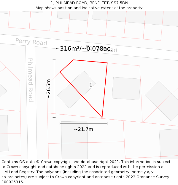 1, PHILMEAD ROAD, BENFLEET, SS7 5DN: Plot and title map