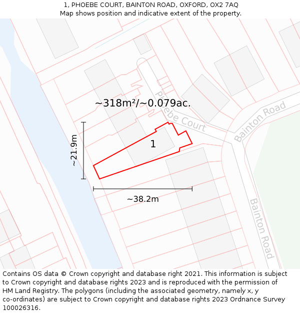 1, PHOEBE COURT, BAINTON ROAD, OXFORD, OX2 7AQ: Plot and title map