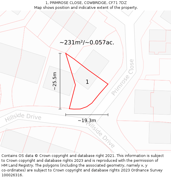 1, PRIMROSE CLOSE, COWBRIDGE, CF71 7DZ: Plot and title map