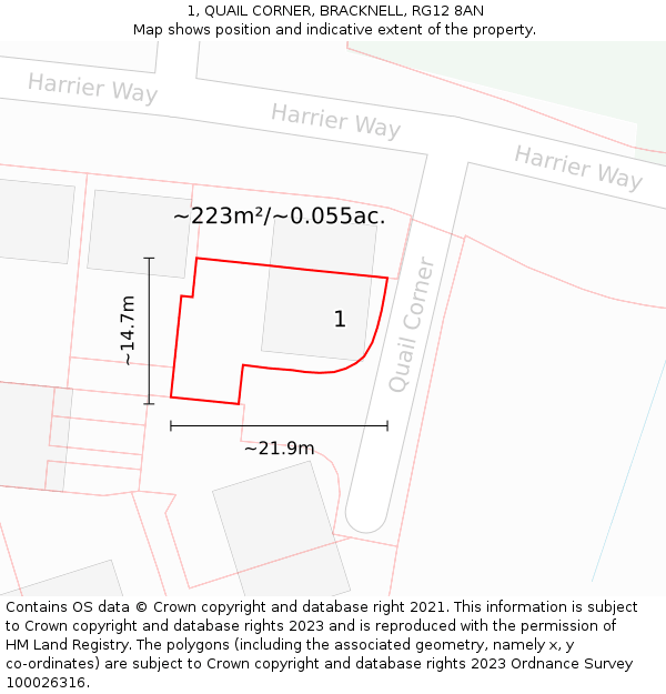 1, QUAIL CORNER, BRACKNELL, RG12 8AN: Plot and title map